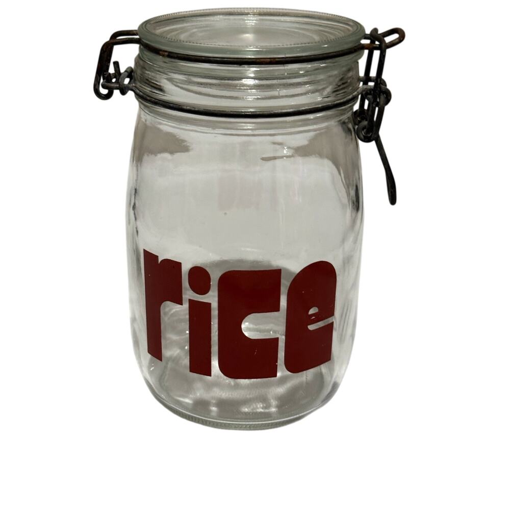 Vintage RICE Glass 1 Liter Hinged Canister